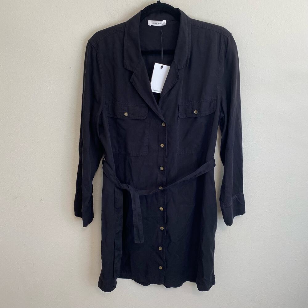 Anine Bing Black Long Sleeve Shirt Dress